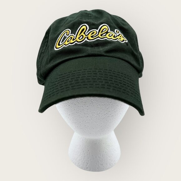 Cabelas Green Adjustable Strapback Hat Cotton Embroidered Logo Mens Curved Visor - Picture 1 of 7